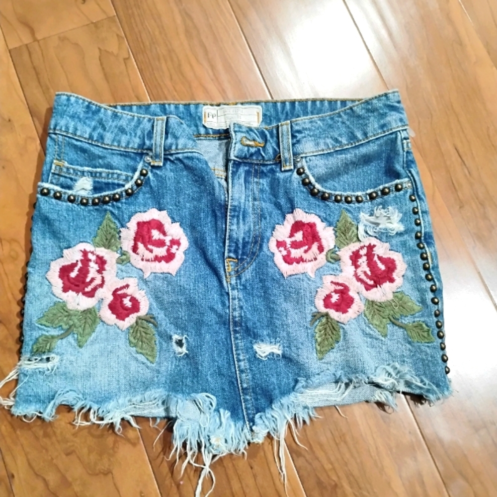 Free People Floral Embroidered Mini Skirt